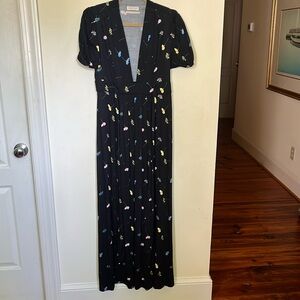 Urban outfitters black floral maxi dress with waist tie